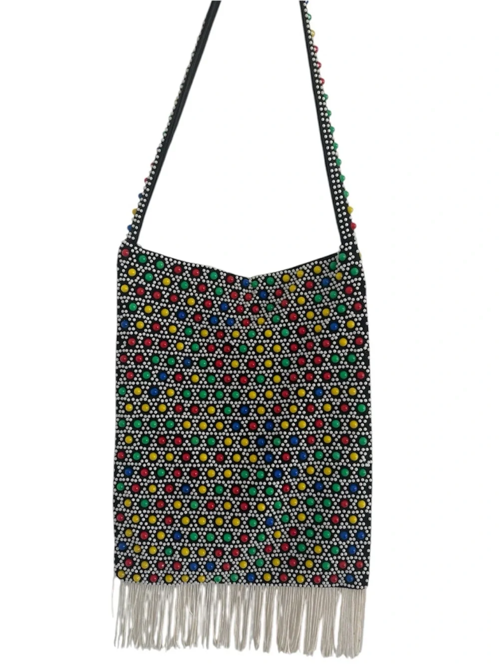 Vintage Colorful Beaded Fringe Retro 60s Mod Eclectic Festival Tote Bag